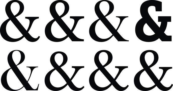 Vintage Serif Ampersand Silhouette Collection, Classic Book Typography Vectors on White