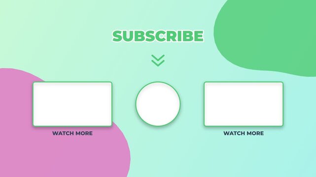 YouTube end screen template with abstract colorful shapes and placeholders