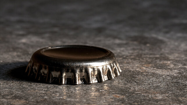 Close-up of a metal bottle cap on rough concrete surface