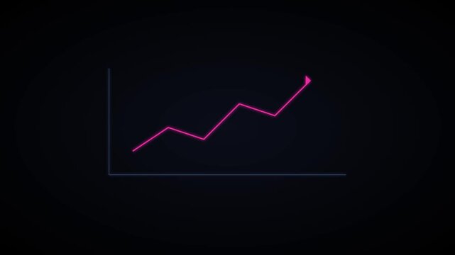 Animated financial growth line chart rising on dark animation 4k background, for business data, analysis and market, performance presentation