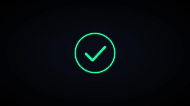 Animated green check mark loading and success confirmation loop on dark animation 4k background