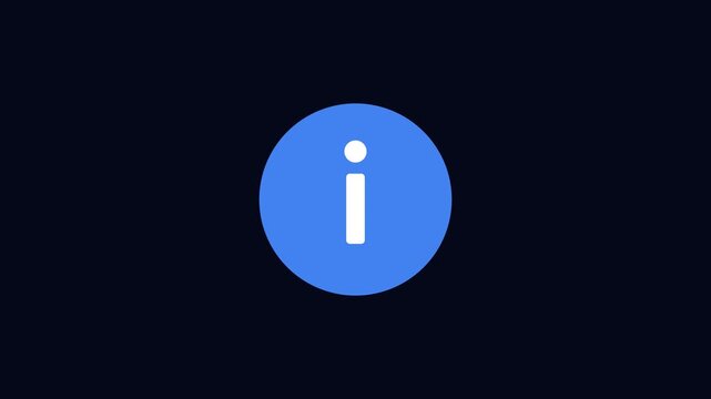 Animated information loop, blue circular info symbol button for user interface and web animation 4k