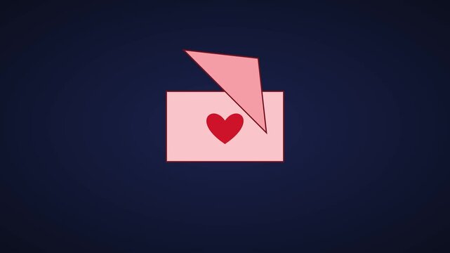 Animated pink envelope opening with red heart symbol for romantic love and valentine&rsquo;s day greeting message animation 4k