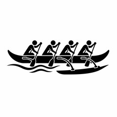 Silhouette of rowers in a canoe on water. © Badak
