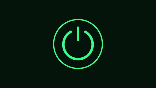 Glowing green power button animation loop for digital interface 4k