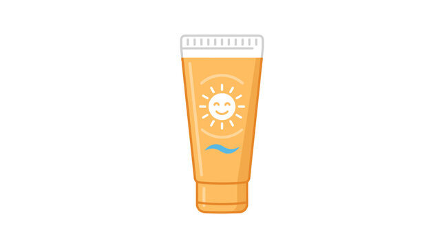Sunscreen tube with happy sun and wave icon for skin protection and summer vacation