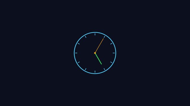 Minimalist animated clock face showing passing time on dark animation 4k background, motion passing time