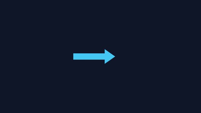 Minimalist blue arrow pointing right on dark animation 4k background, for digital interface direction