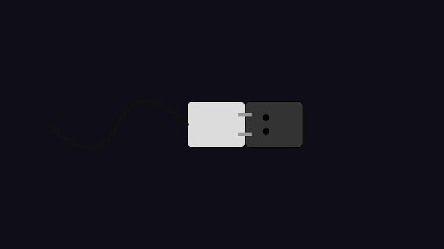 Minimalist electric plug connecting to wall socket animation for energy and technology concepts 4k connection