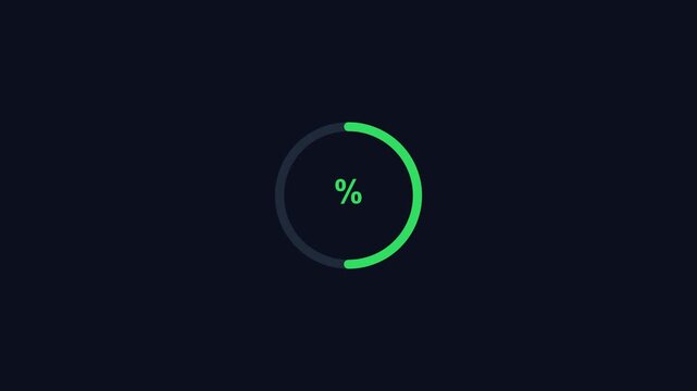 Minimalist green percentage loading circle animation for digital interface and data progress ui 4k