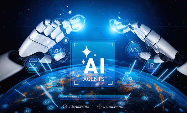 A captivating visual representation of artificial intelligence agents interacting with digital data against a glowing Earth in a futuristic digital landscape, symbolizing advanced technology. Cyphers