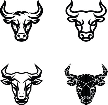 Bull head logo vector set, geometric low poly and tribal taurus mascot icon collection, aggressive bull head decal design