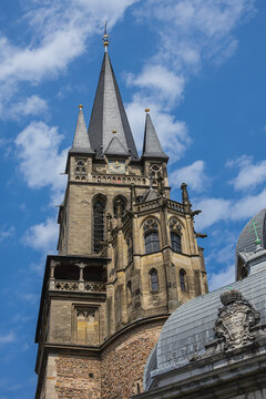 Roman Catholic Aachen Cathedral (Aachener Dom) is one of the oldest cathedrals in Europe (from 796), main Aachen's landmark and a cultural heritage. Aachen, Germany.