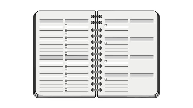 Open Spiral Notebook with Lined Pages and Checkboxes for To Do Lists and Notes