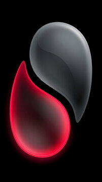 Abstract Glossy Drop Shapes Featuring Glowing Red and Dark Grey Elements for Artistic Backgrounds