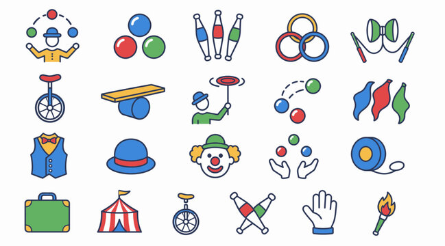 Colorful Circus and Carnival Icon Set Illustration.
