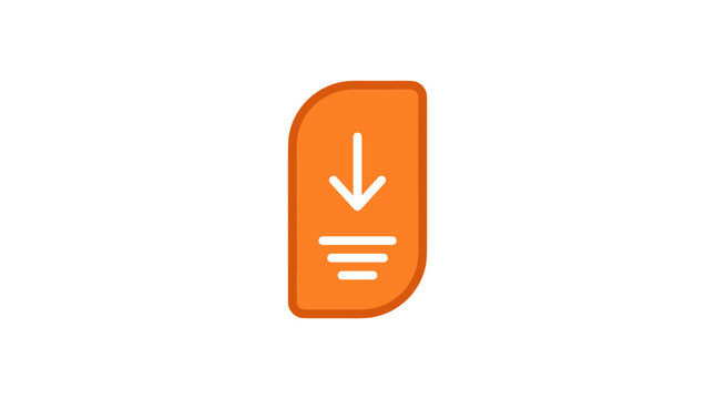 Orange download icon with arrow pointing down and lines representing files on a white background