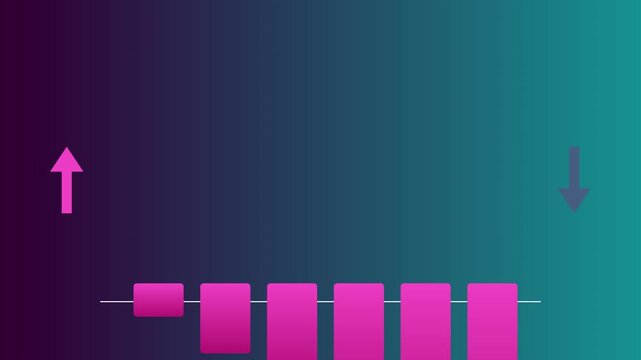 Animated bar chart growth and decline concept with up and down arrows on gradient animation 4k background