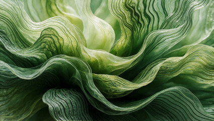 Obraz premium Art Print of Green Leafy Vegetable with Wavy Patterns
