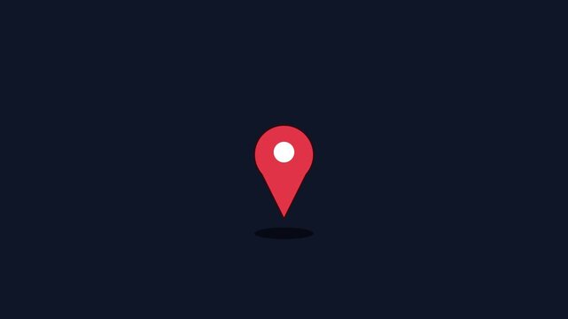 Animated red map location pin pulsing on dark animation 4k background, navigation