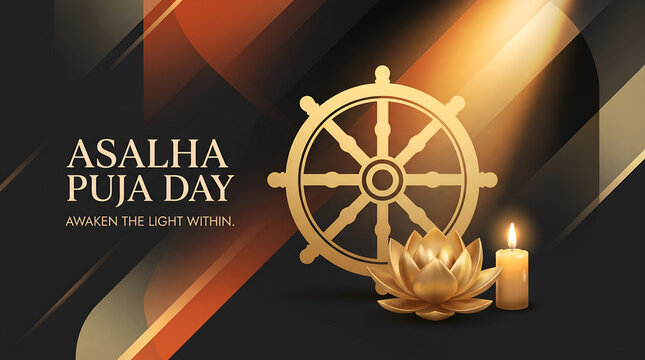 Modern Abstract Asalha Puja Day Buddhist Festival Banner