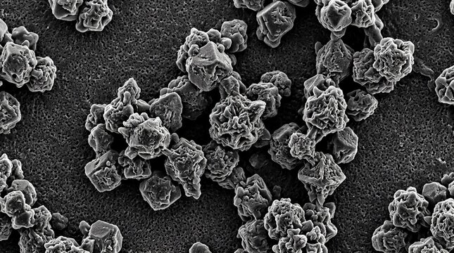 Scanning electron microscope image of crystallized calcium carbonate