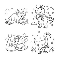 Charming dinosaur illustrations triceratops tyrannosaurus rex and raptor designs for kids' activities and coloring pages © Shirina
