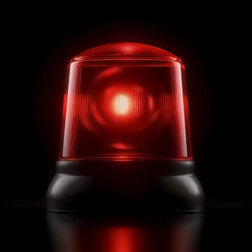 Glowing Red Emergency Warning Light Pulsing In Darkness For Industrial Safety And Security Alert