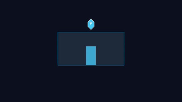 Minimalist parking animation with p symbol and blue box for navigation and urban mapping 4k
