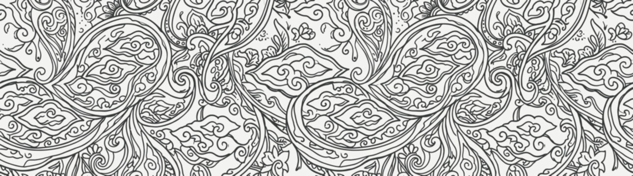 Intricate Paisley Pattern Line Art