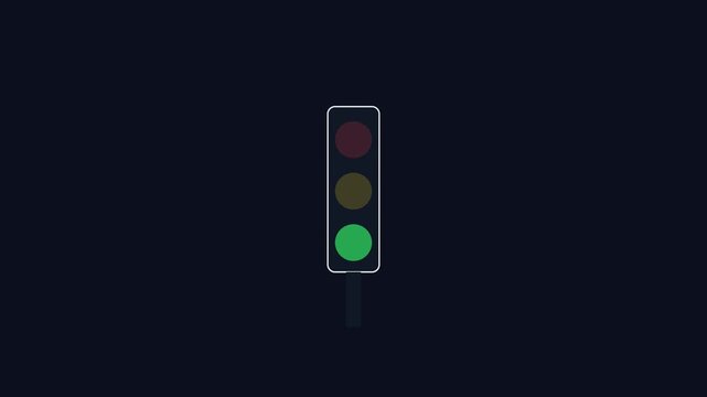 Minimalist traffic light animation loop: red, yellow, and green signal sequence 4k stoplight motion minimalist