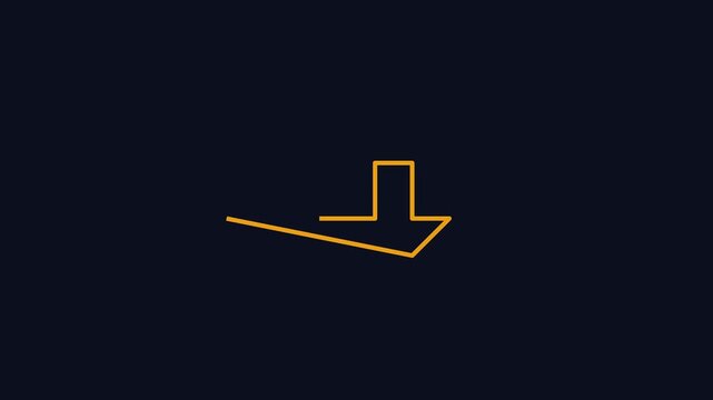Minimalist yellow line arrow animation pointing downward on dark 4k background, direction pointer navigation