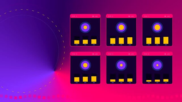 Digital soil sensors displayed as glowing interface modules with vibrant gradients and data bars showing shifting measurements during a modern automated agriculture monitoring software simulation