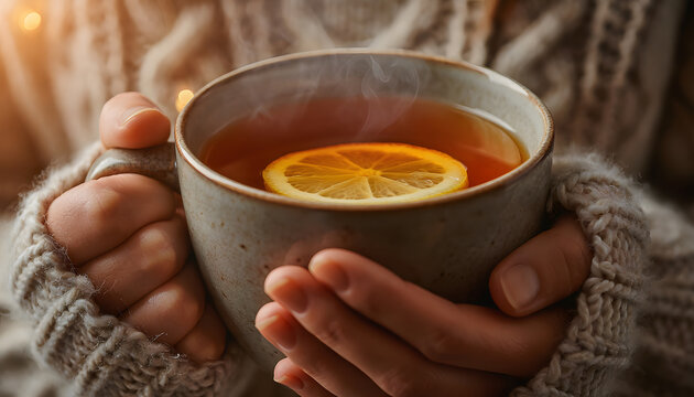 Sweater Wrapped Hands Cupping Hot Drink