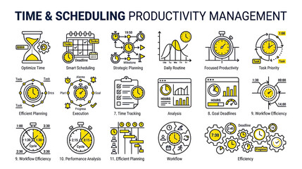 Fototapeta premium Time Management and Productivity Icons
