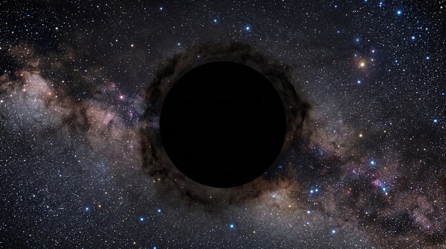 Black hole obscuring the Milky Way galaxy with stars and nebulae