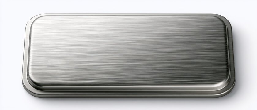Rectangular brushed metal plate with a metallic texture and rounded corners isolated on white background