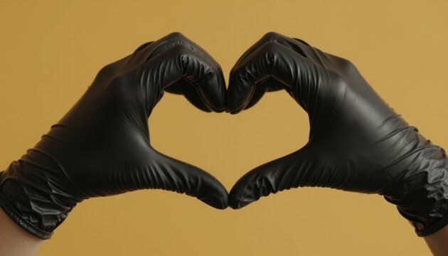 Black Medical Glove Heart Shape Gesture