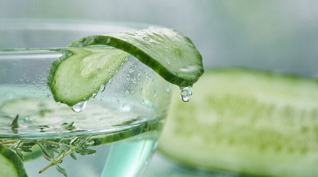 Single cooling eye pad over glass rim with falling droplet