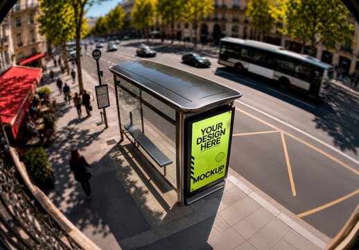 Bus Shelter Poster Roof Mockup