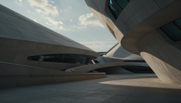 Futuristic Contemporary Concrete Architecture Abstract Perspective