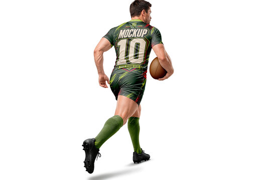 Man Wearing Rugby Uniform With Ball Mockup