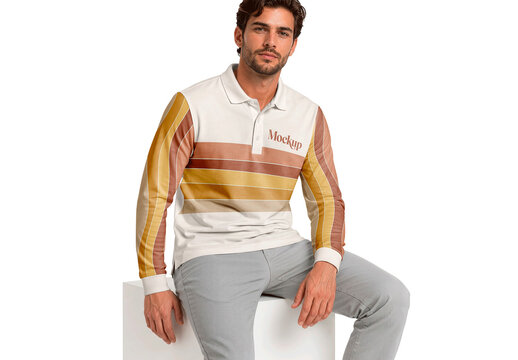 Mens Long Sleeve Polo Shirt Mockup