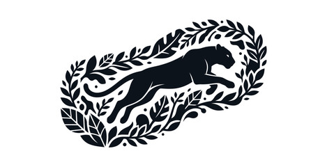 Leaping Panther Jungle Foliage Vector Illustration © Dodol Creative Stock