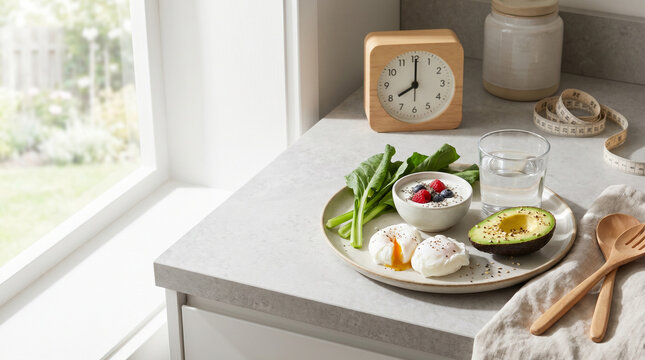 Balanced breakfast still life for hormone health and metabolic flexibility