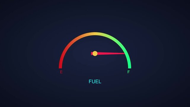 Fuel gauge indicator animation with moving needle showing full tank level 4k dashboard