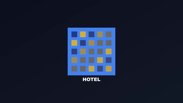 Hotel booking concept animation with dynamic grid display and glowing room availability indicators 4k