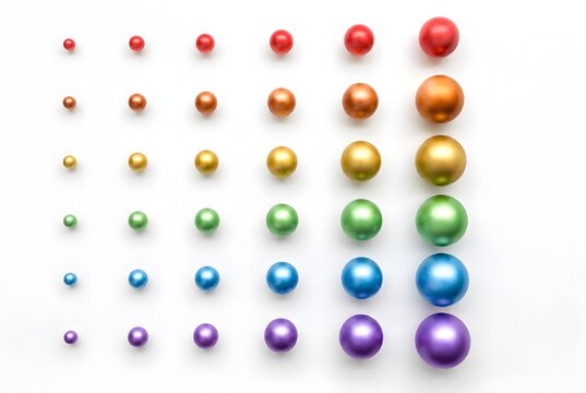 Periodic trend concept using unlabeled colored atom spheres increasing size across clean white background elegantly