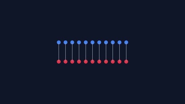 Minimalist abstract dna helix animation with pulsing red and blue nodes on dark 4k background genetics