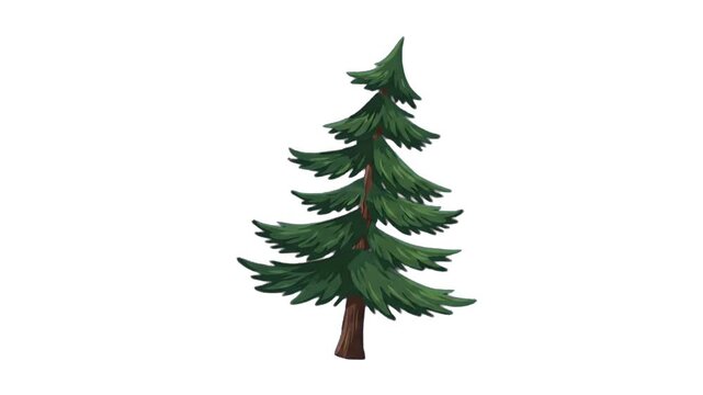 A detailed 2D cartoon pine tree with green needle foliage stands isolated against a clean white background. This versatile plant illustration is suitable for graphic design templates, forest ecosystem